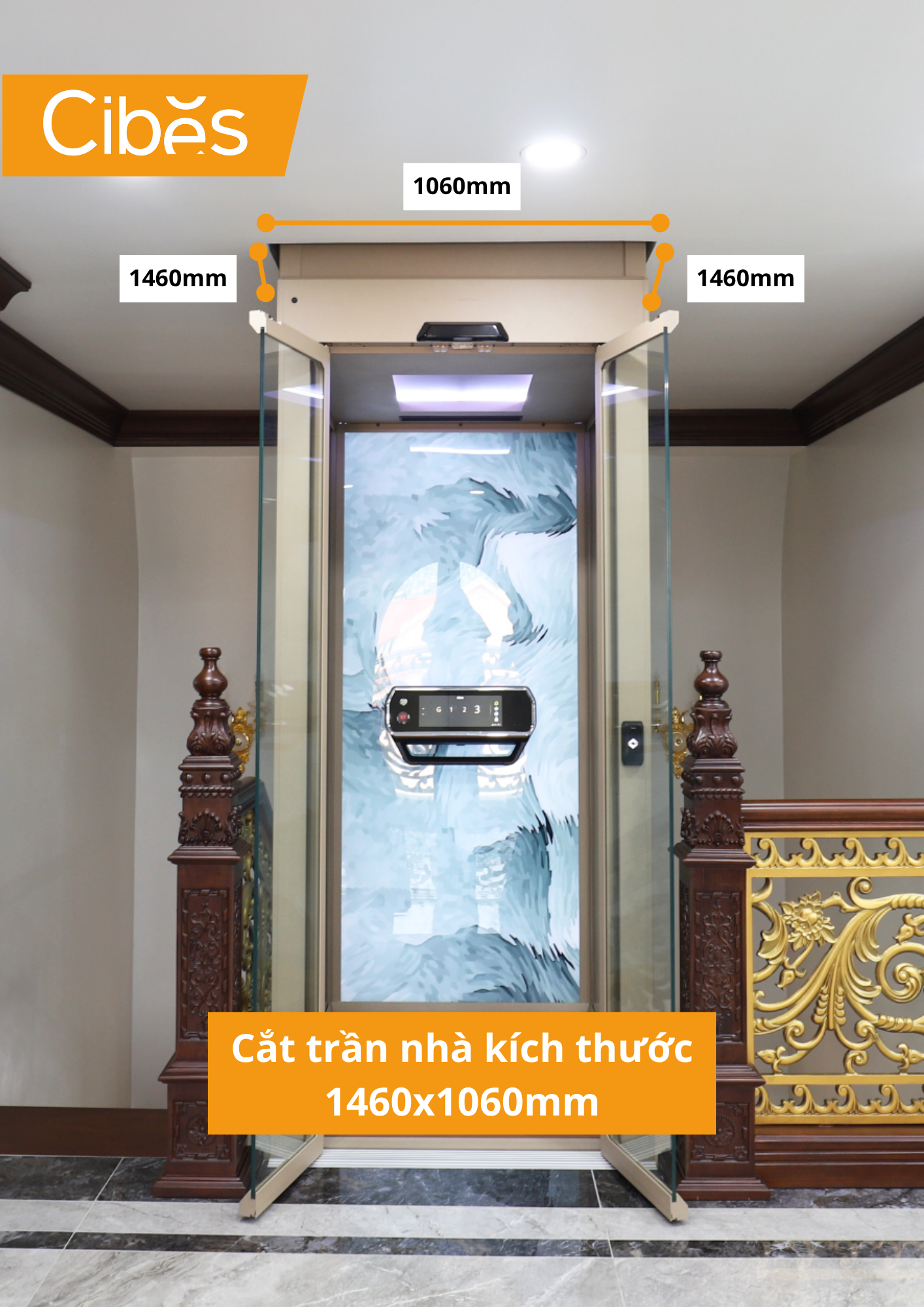 Cắt trần nhà vừa kích thước thang máy mini cho nhà ở Hiệp Bình   